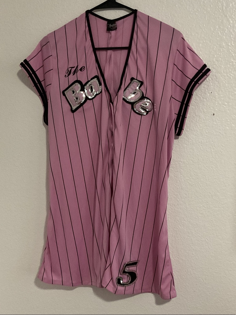 Pink Pinstripe Sequin 'Babe' Baseball-Style Women's Jersey